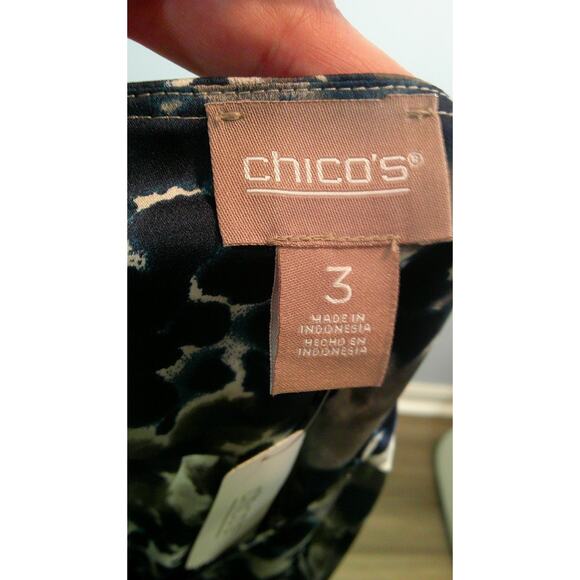 Chico's Women's 3, 16/18 Tie Waist Adjustable Button 3/4 Sleeve Midnight - Picture 7 of 8